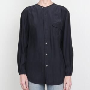 Vintage 80s Black Silk Tunic Shirt S